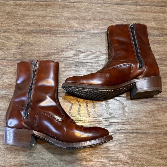 Vintage Texas American Made Brown Leather Western Zip Ankle Cowboy Boots 8.5EE M - Picture 9 of 15